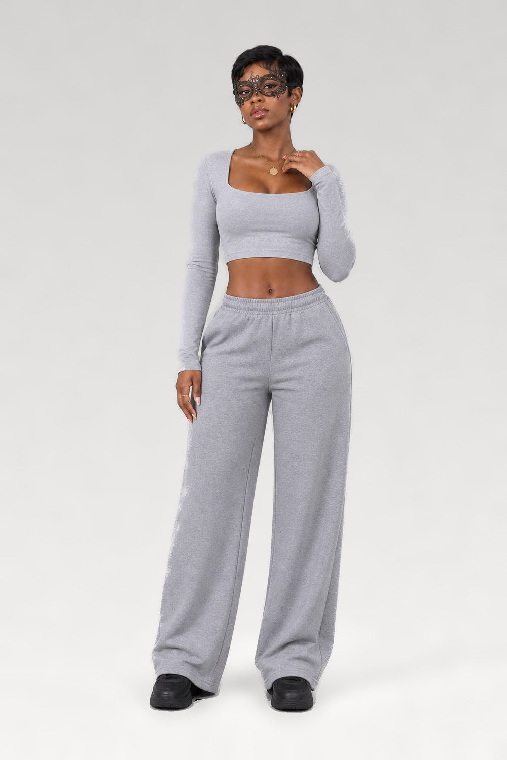 Pantalon large uni taille haute