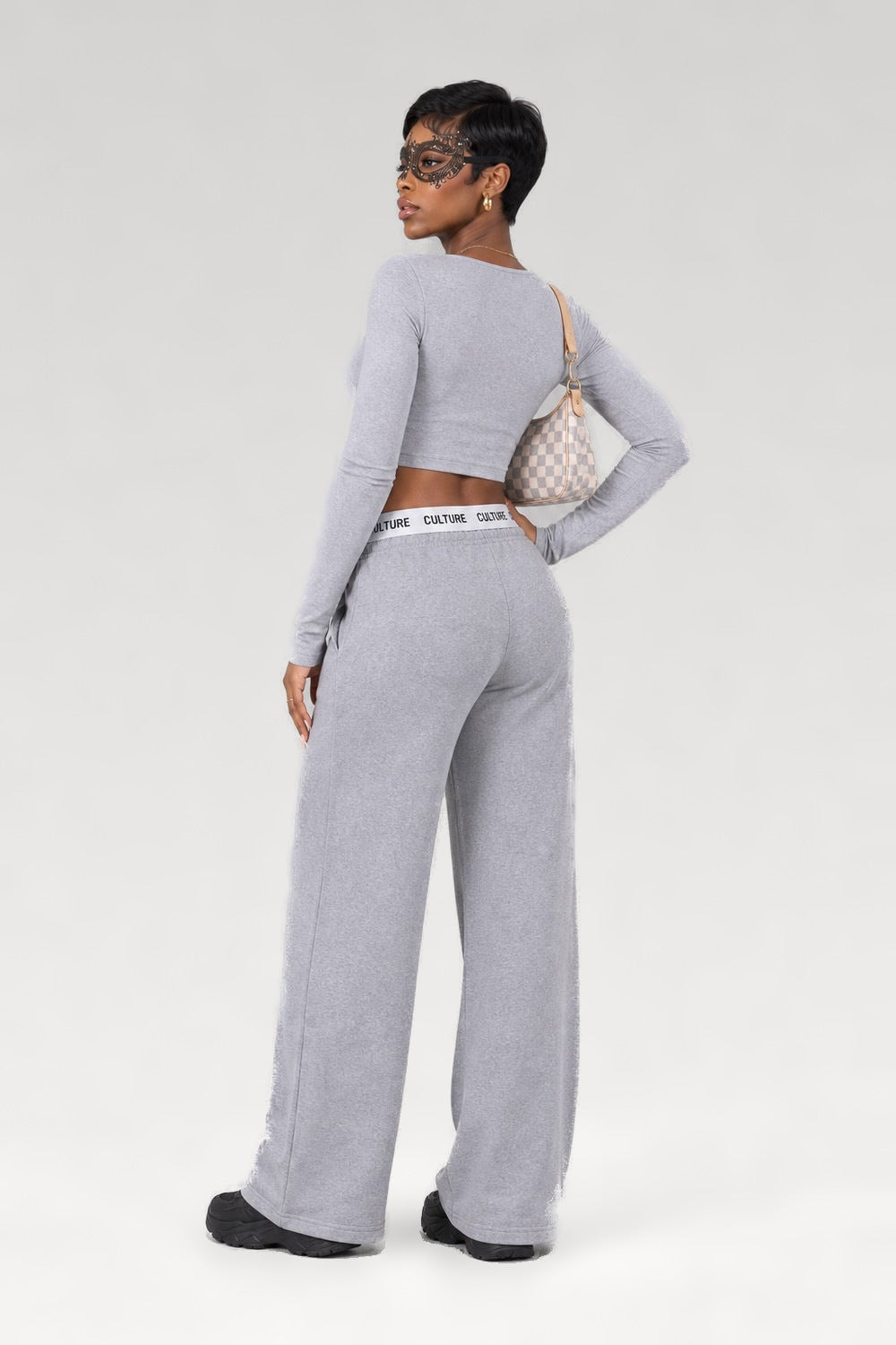Pantalon large uni taille haute