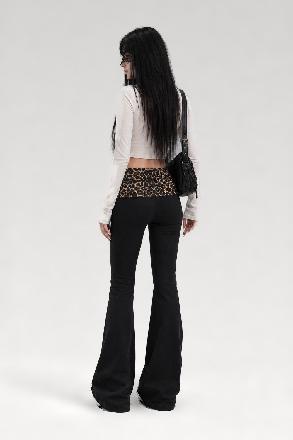 Pantalon évasé léopard patchwork