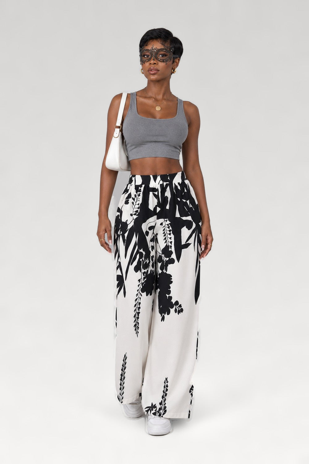 Pantalon large imprimé tropical