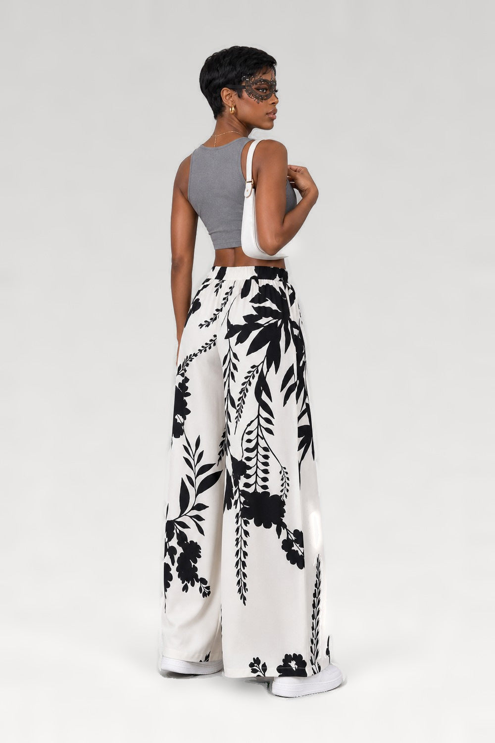 Pantalon large imprimé tropical