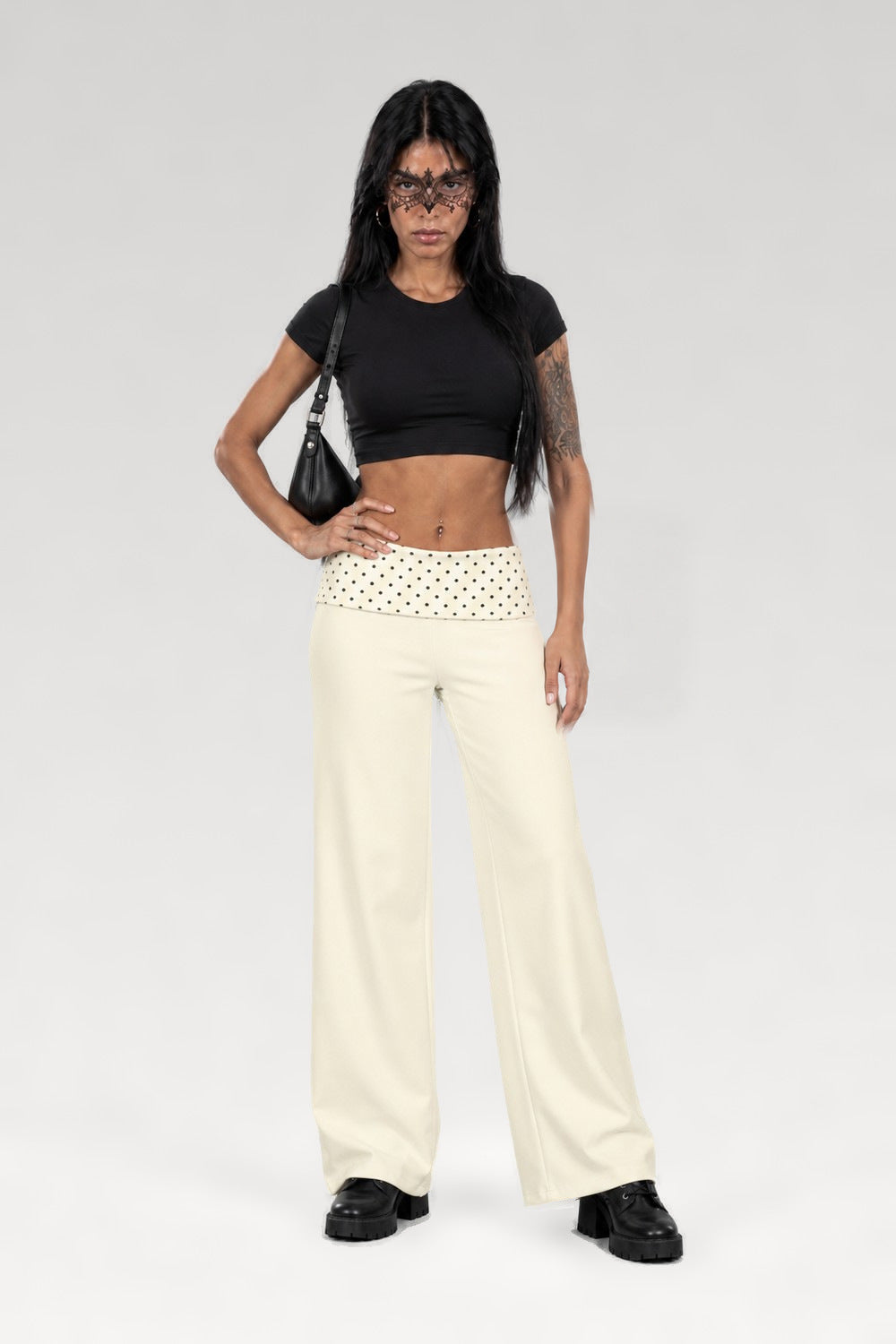 Legging évasé seconde peau blanc à pois