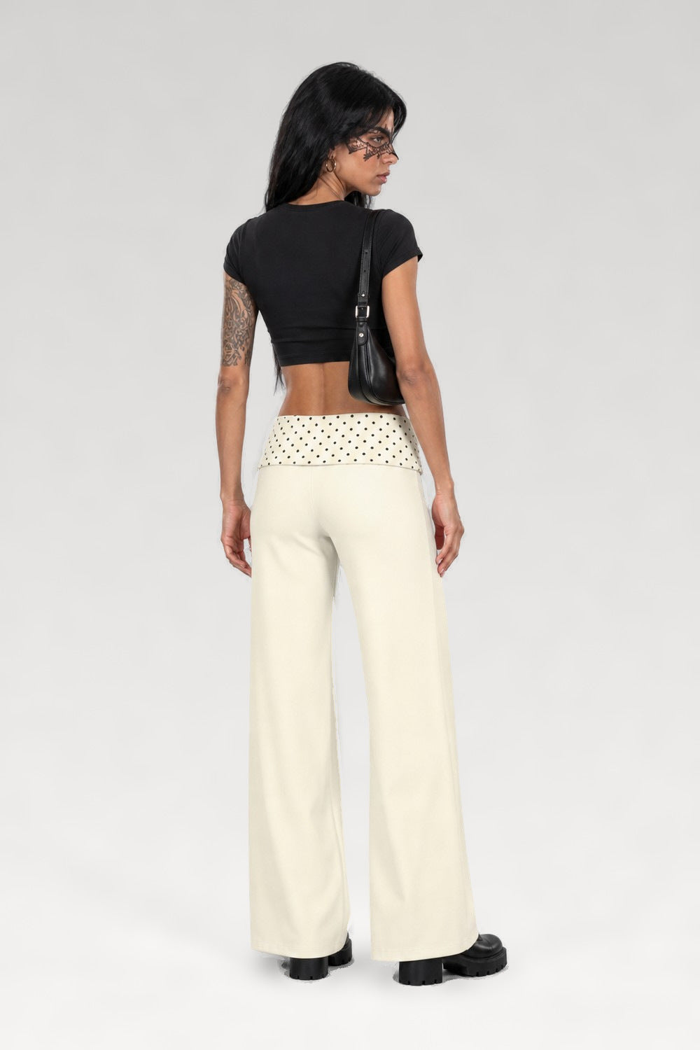 Legging évasé seconde peau blanc à pois