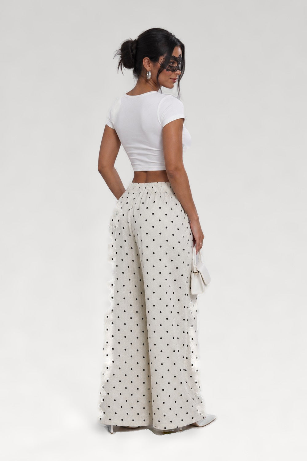 Pantalon large en lin à pois