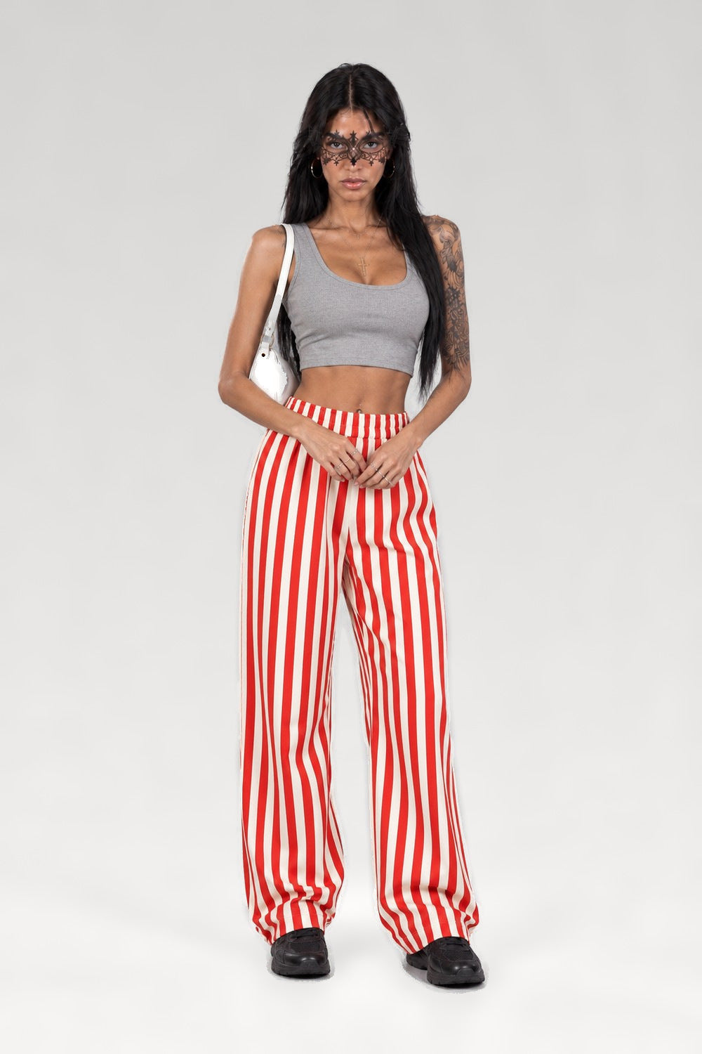 Pantalon large rayé taille élastique