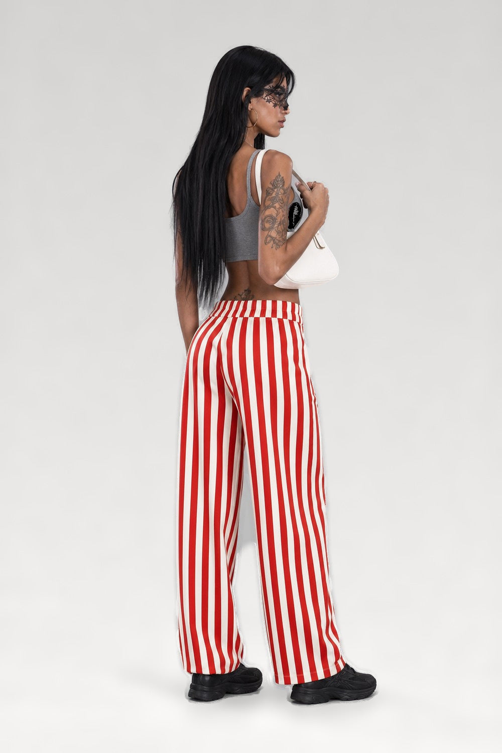 Pantalon large rayé taille élastique