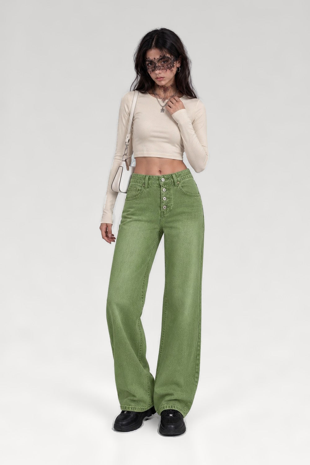 Jean large multi-boutons