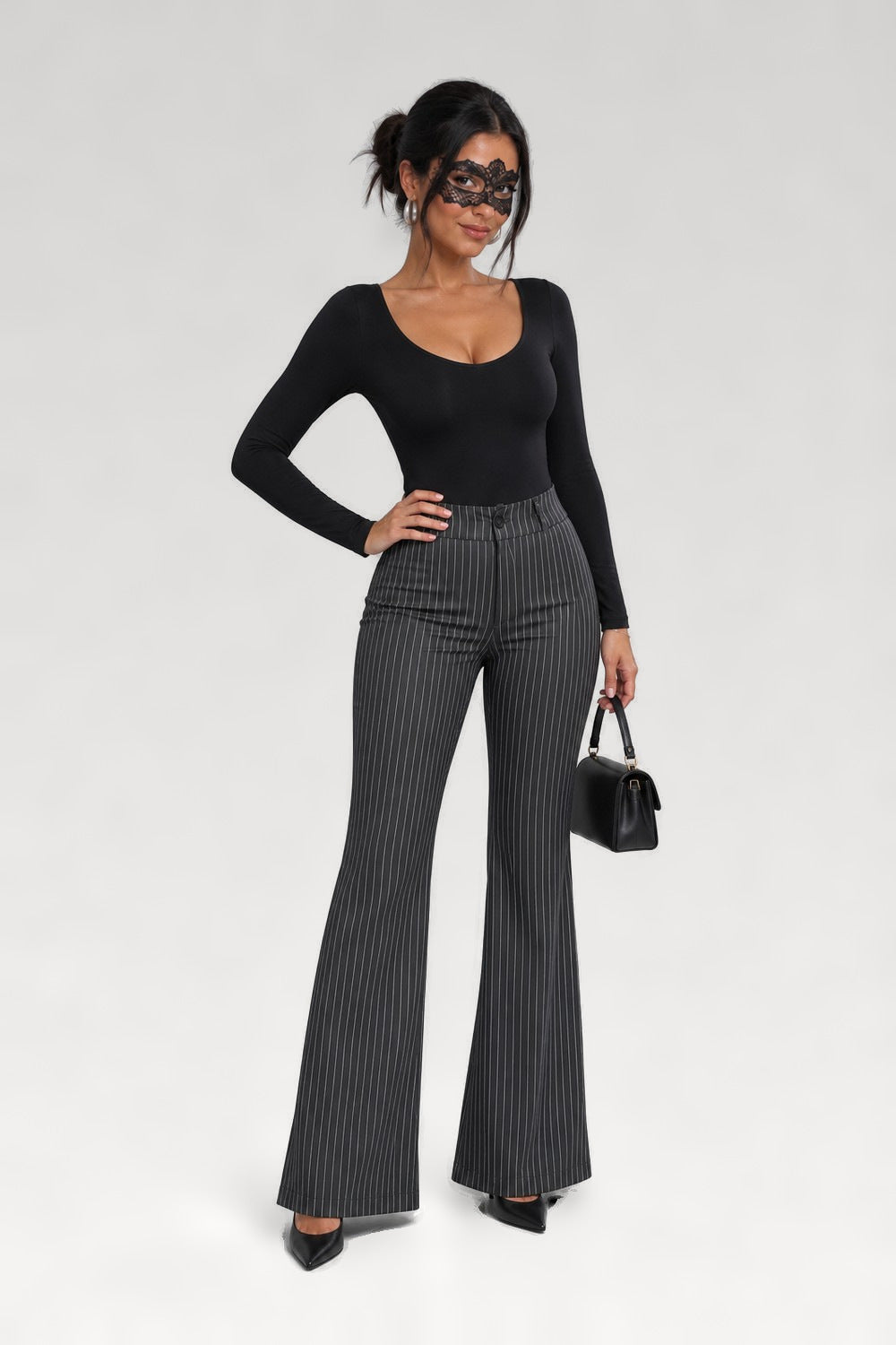 Pantalon rayé évasé de bureau
