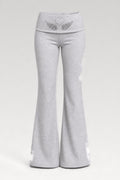 Pantalon évasé à taille pliée brodée