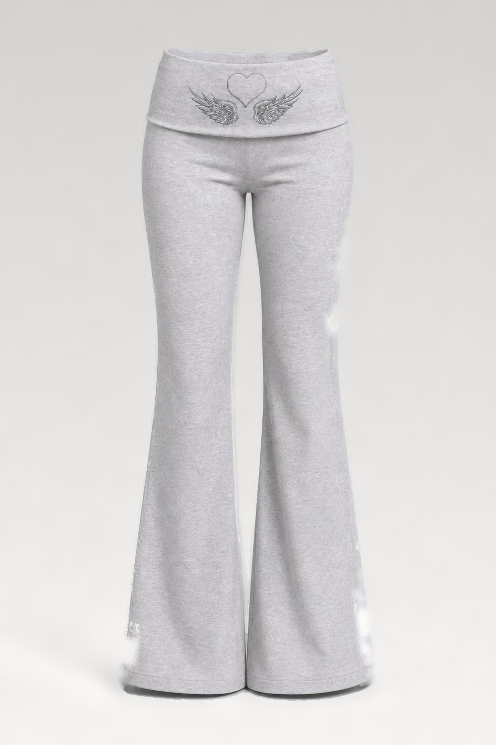 Pantalon évasé à taille pliée brodée