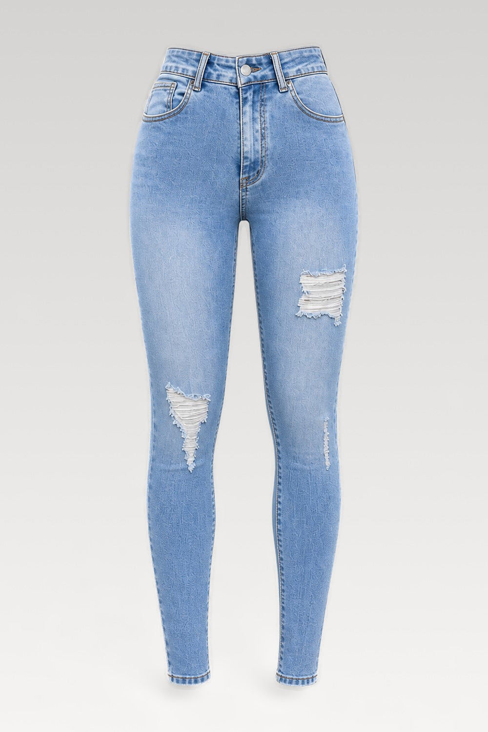 Jean skinny taille haute bleu délavé