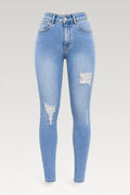 Jean skinny taille haute bleu délavé