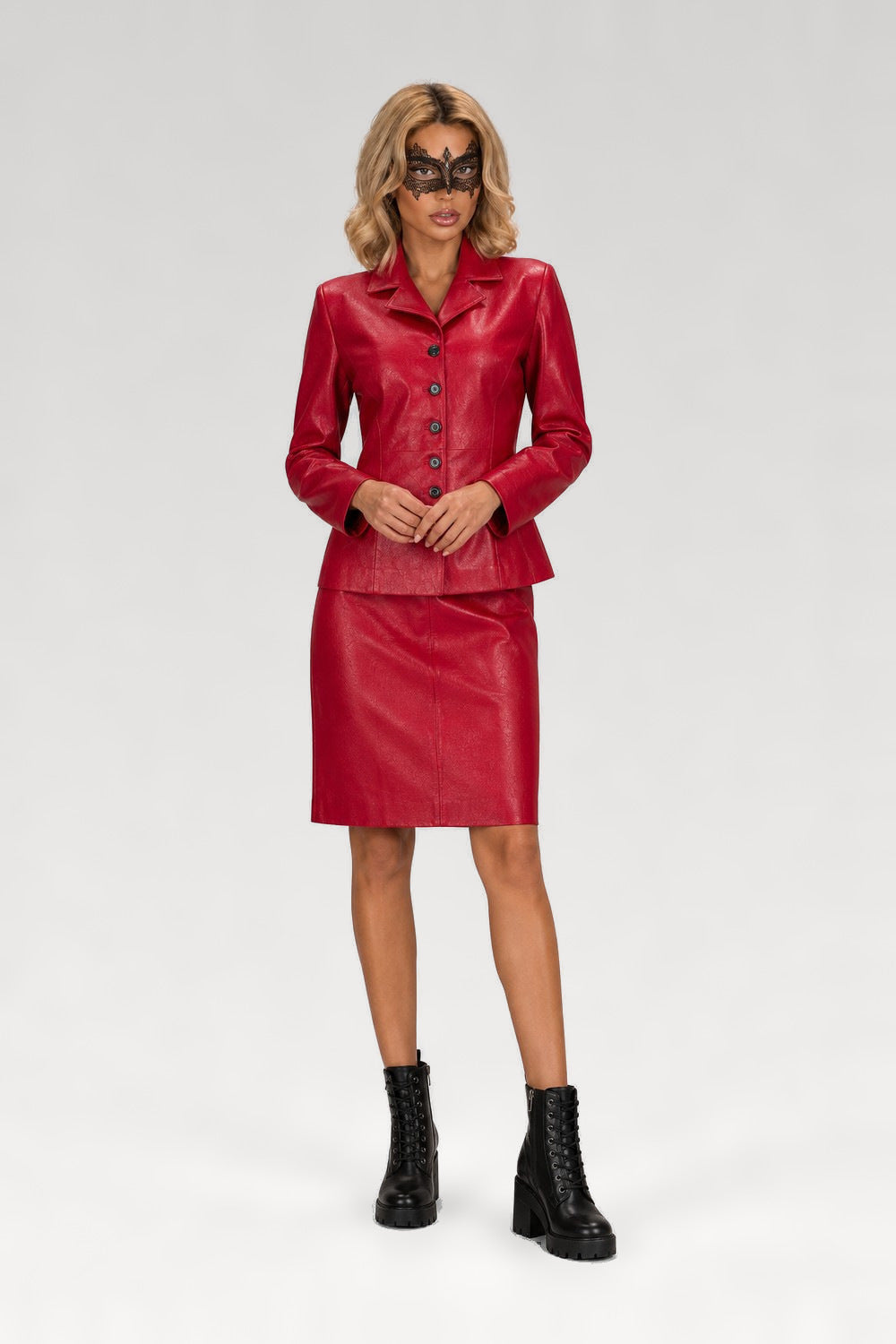 Ensemble veste et jupe midi en similicuir
