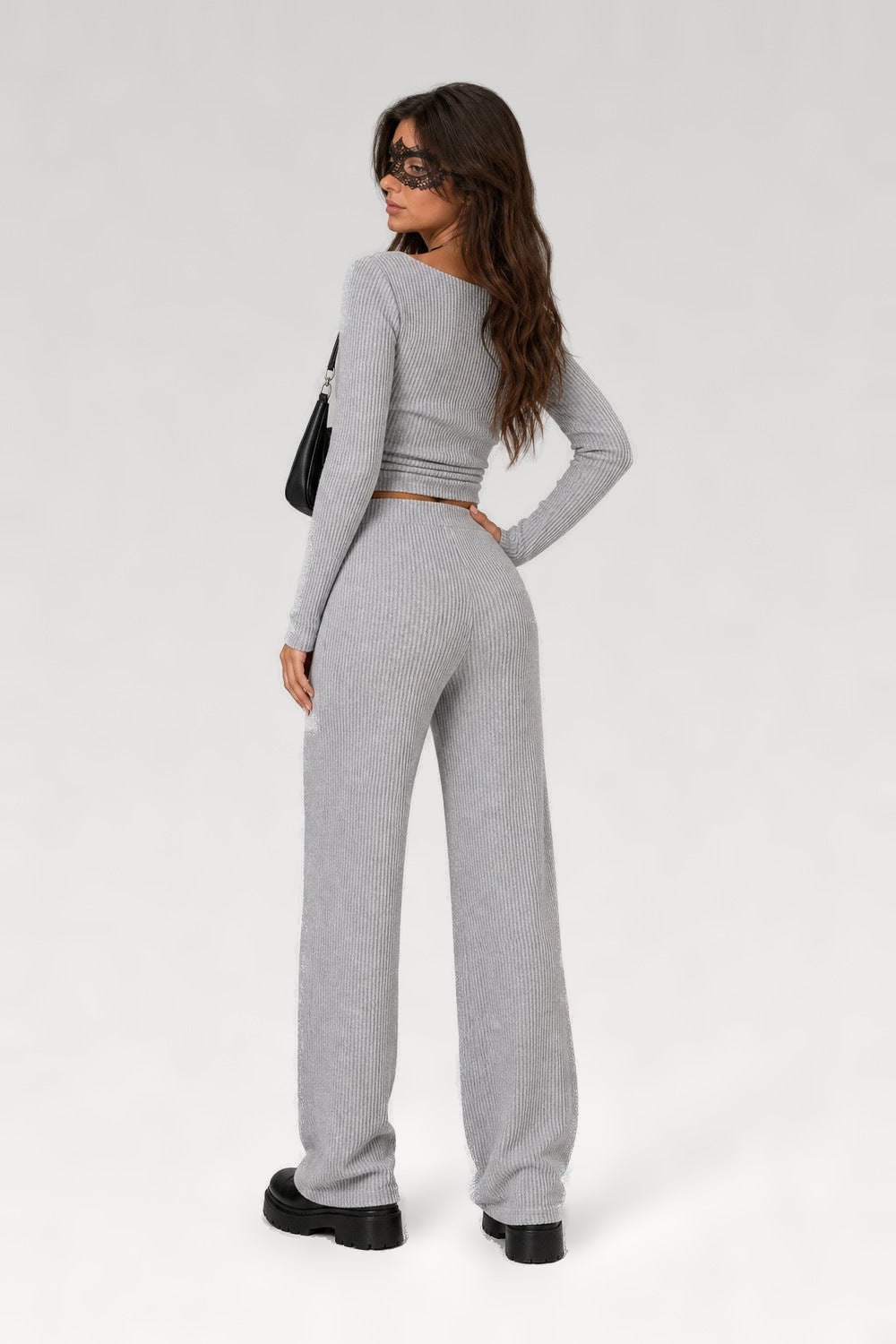 Ensemble haut côtelé et pantalon large
