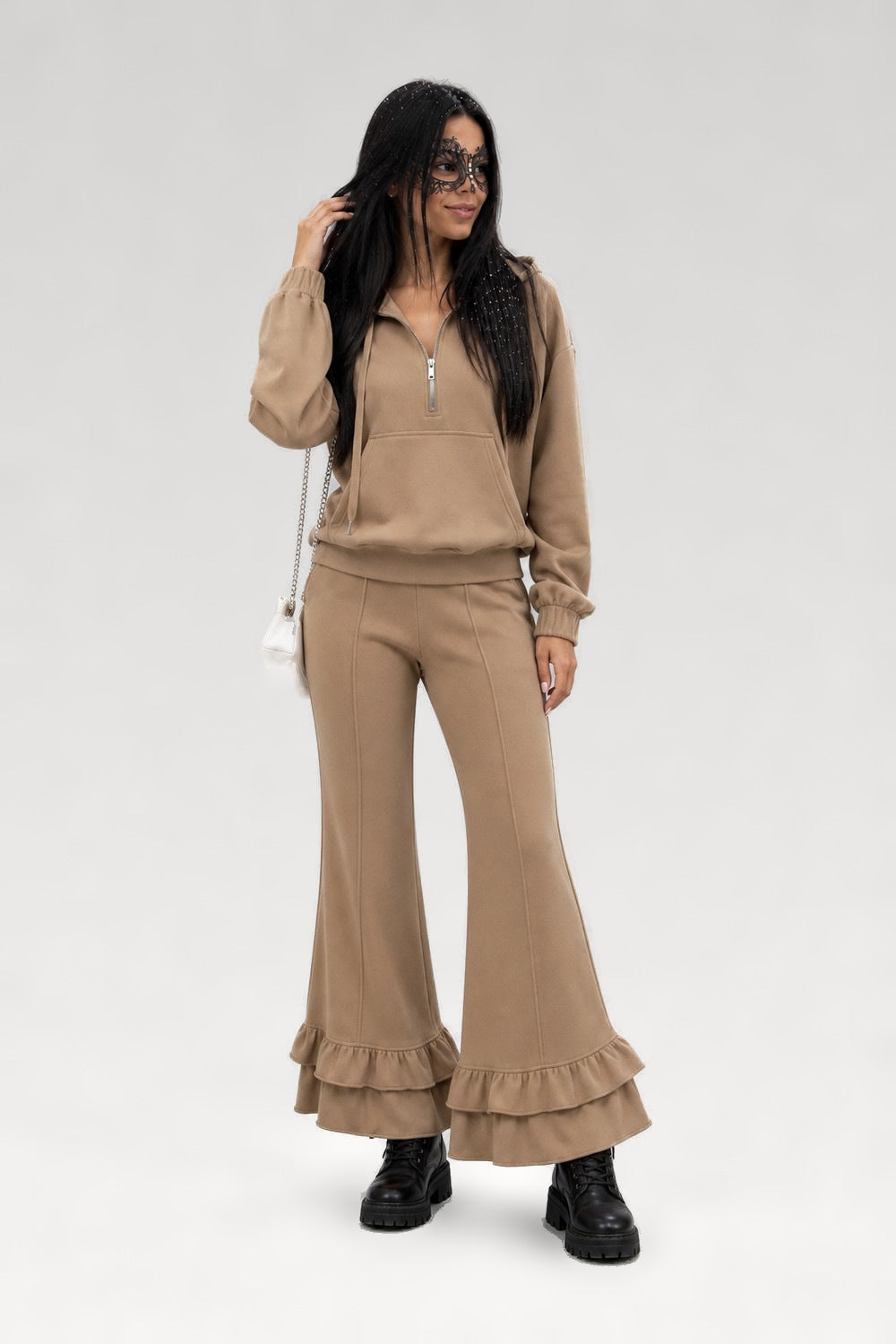 Ensemble sweat demi-zip et pantalon évasé