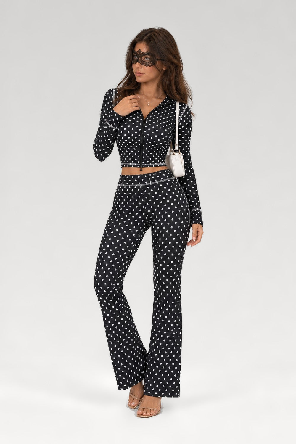 Ensemble cardigan capuche et pantalon à pois