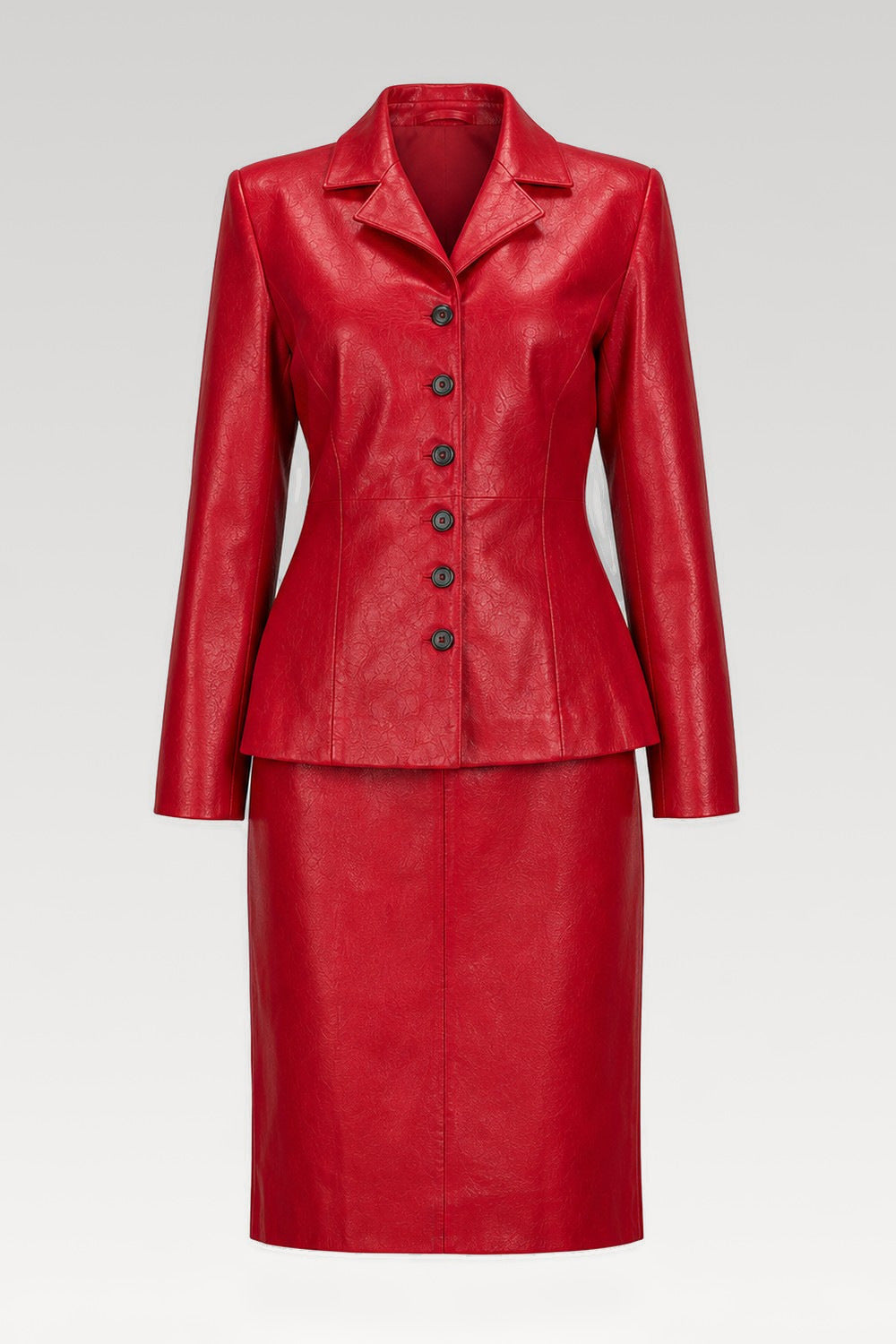 Ensemble veste et jupe midi en similicuir