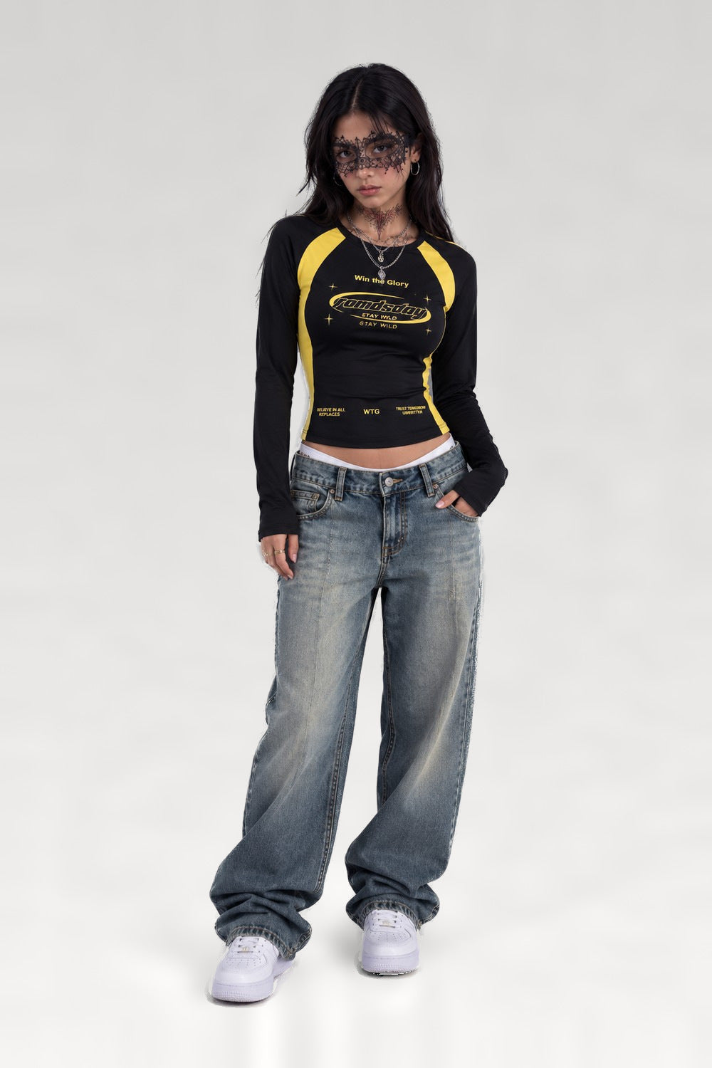 T-shirt moto de course noir et jaune