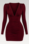 Robe col V plongeant froncée