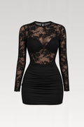 Robe mini dentelle manches longues