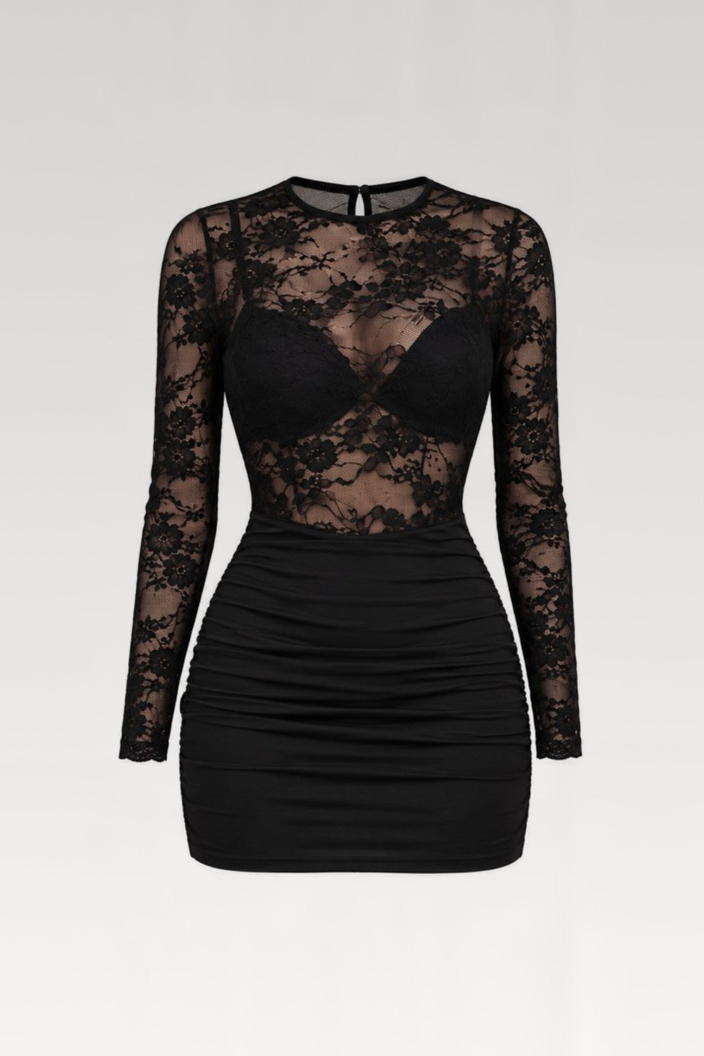 Robe mini dentelle manches longues