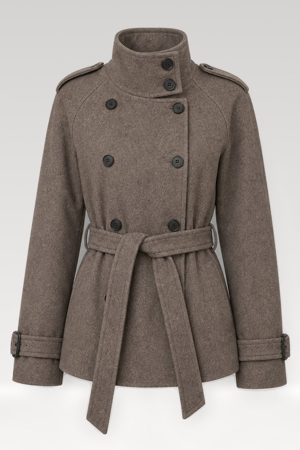 Manteau en laine col montant lacé