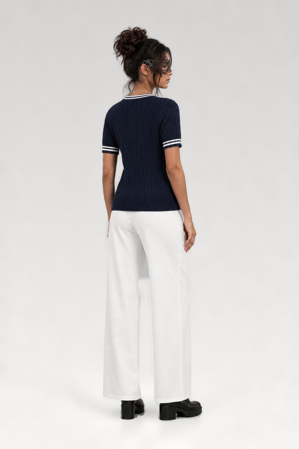 Pull torsadé col V preppy