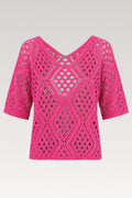 Pull ajouré en crochet manches courtes