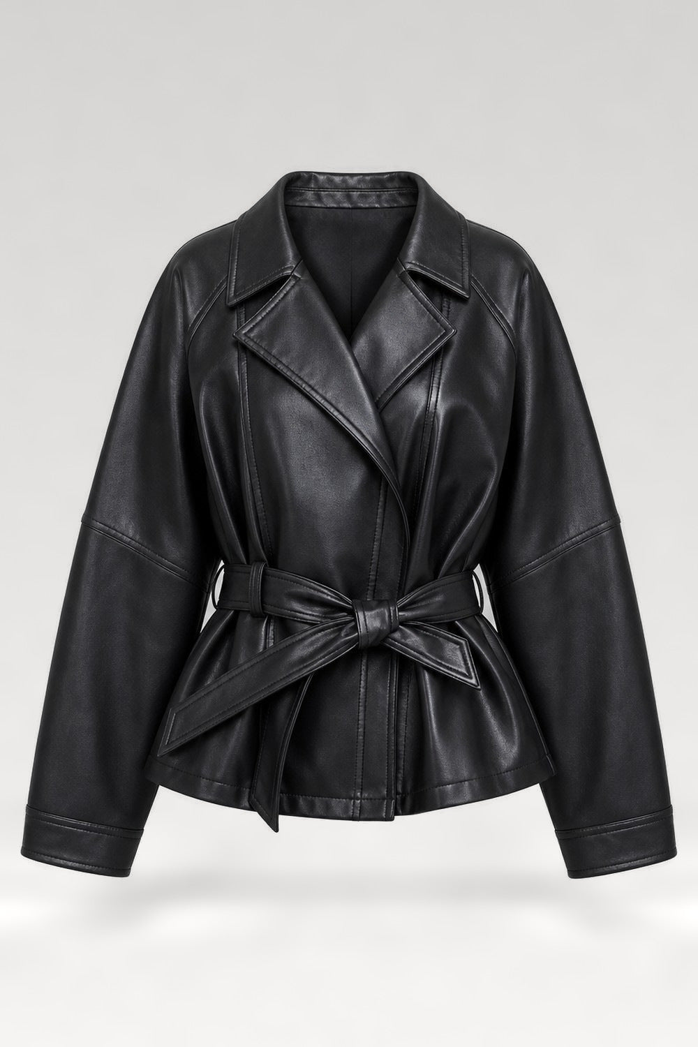 Trench court en faux cuir ceinturé